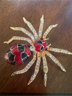 Red and Black Crystal Spider Brooch
